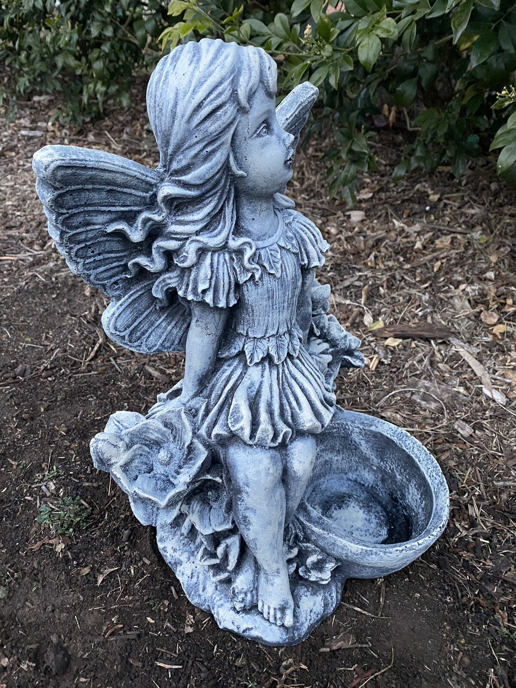 Fairy Bird Feeder Statue Ornament Animal Concrete Cement Garden Australian Made