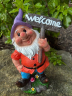Garden Gnomes Holding a Welcome Sign Garden Ornament Statue