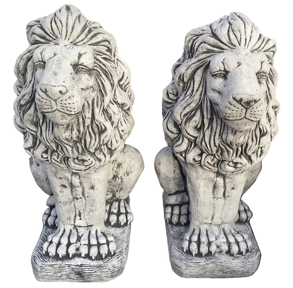 Guardian Lion Pair Concrete Garden Statue 60cm - Pick up Only