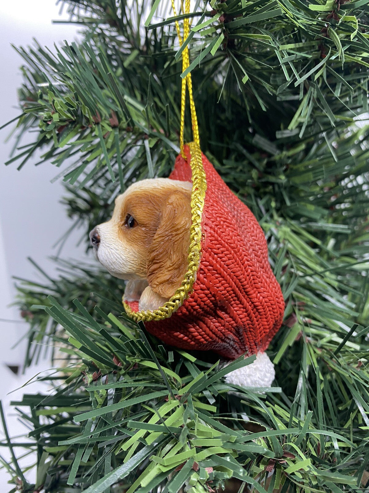 2 x Cavalier Dog Puppy Christmas Xmas Tree Decoration Statue Home Decor