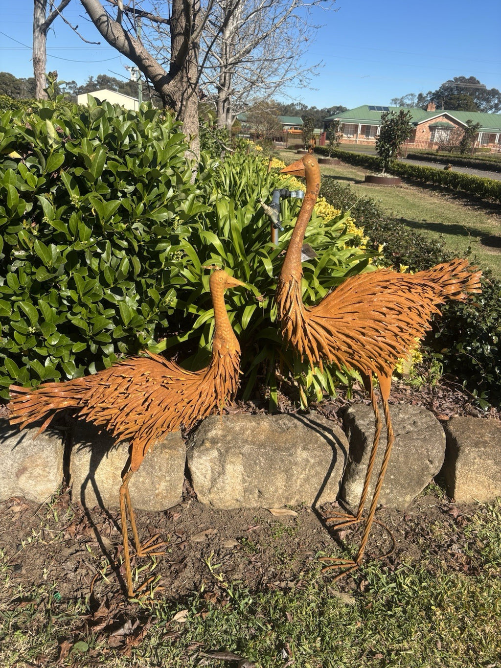 Large Rustic Metal Emu Set Garden Statues Australian Outdoor Garden Ornaments