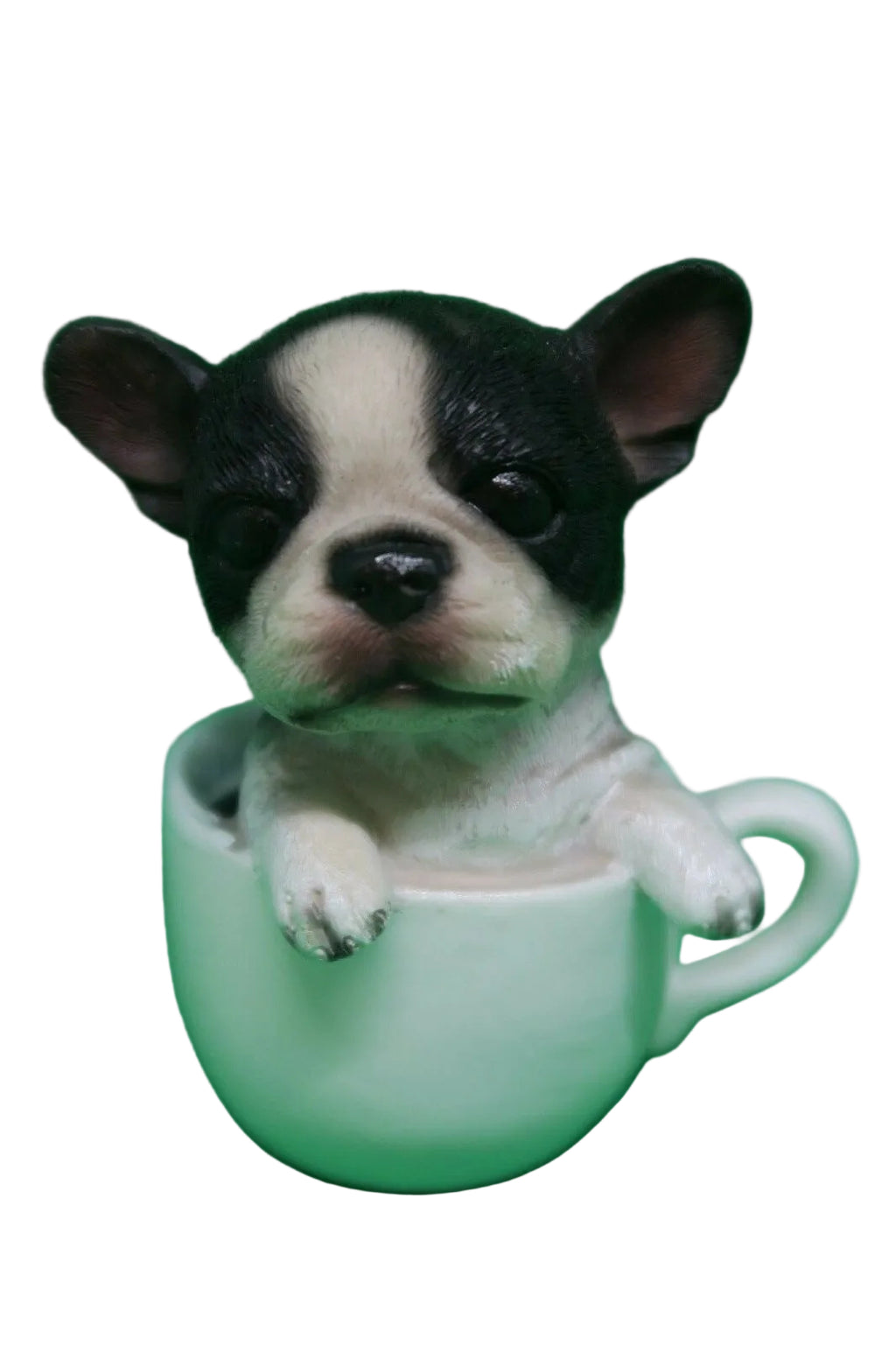 Boston Terrier Tea Cup Dog Puppy Ornament Statue Figurine Set of 2