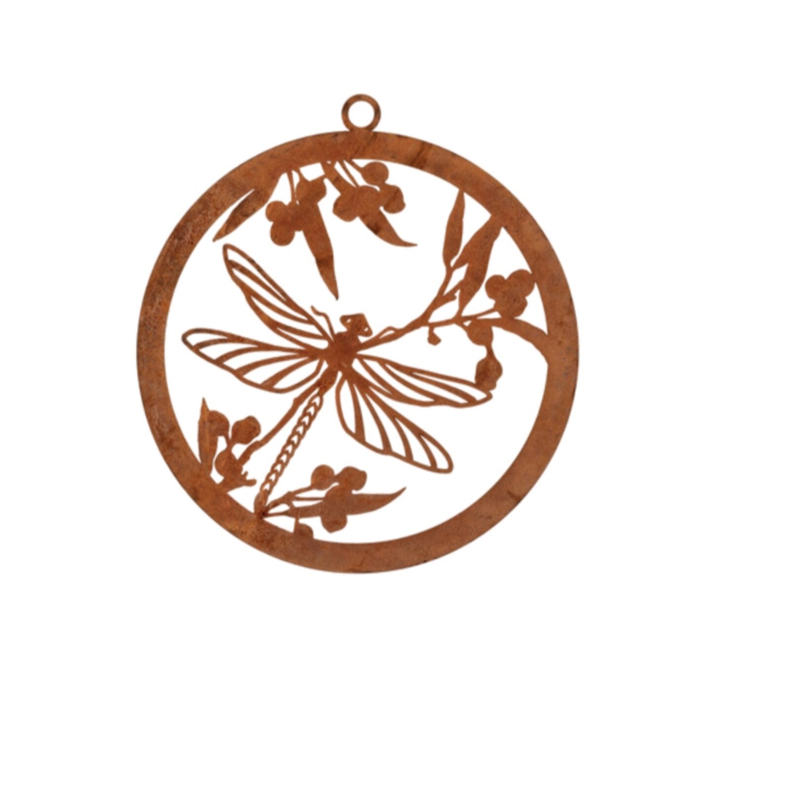 Dragonfly Round Rust Corten Steel Metal Garden Wall Art Hanging Ring Home 28 cm