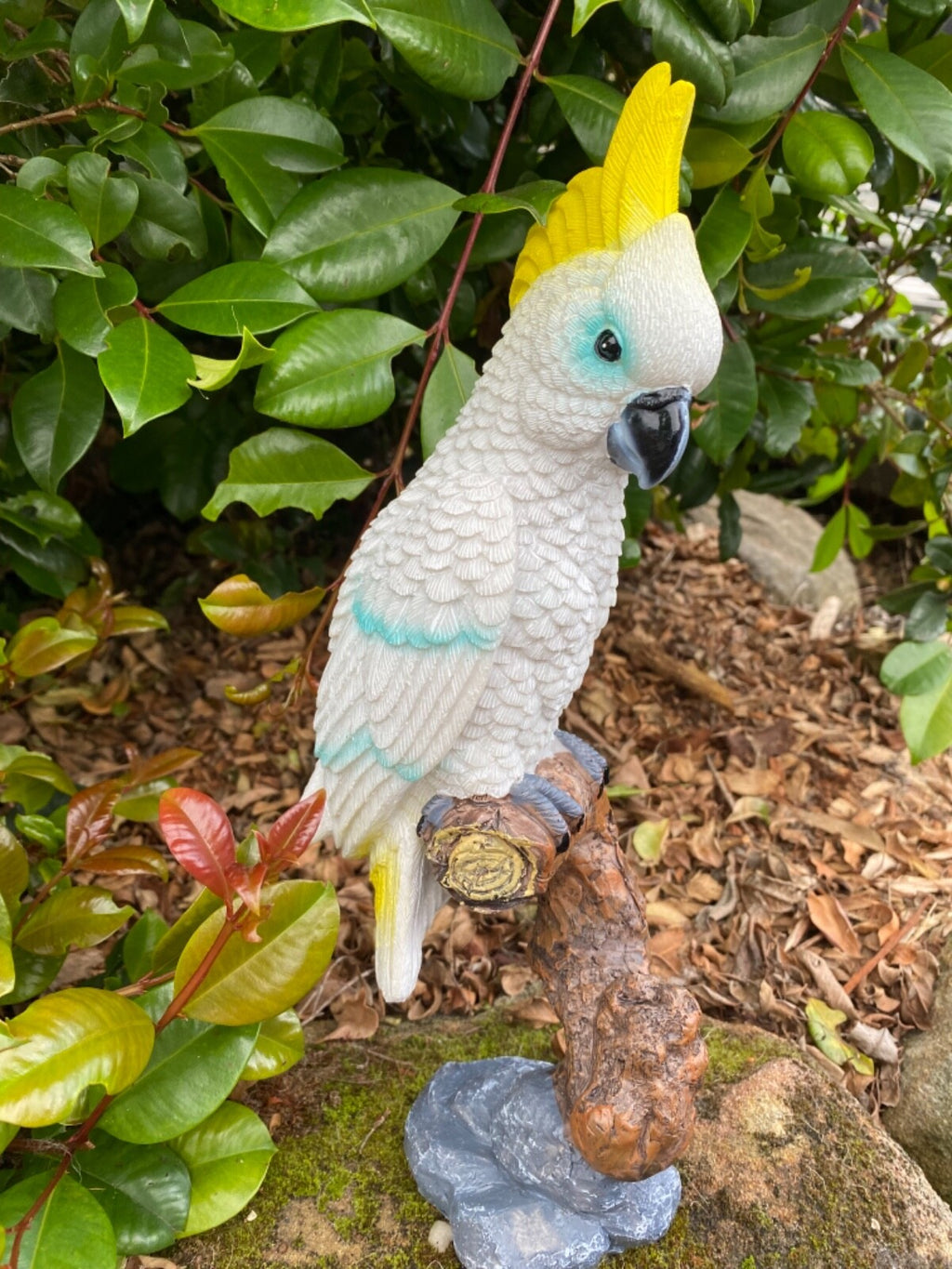 Sulfa Crested Cockatoo on a Branch White Bird Garden Ornament Statue Gift 32cm