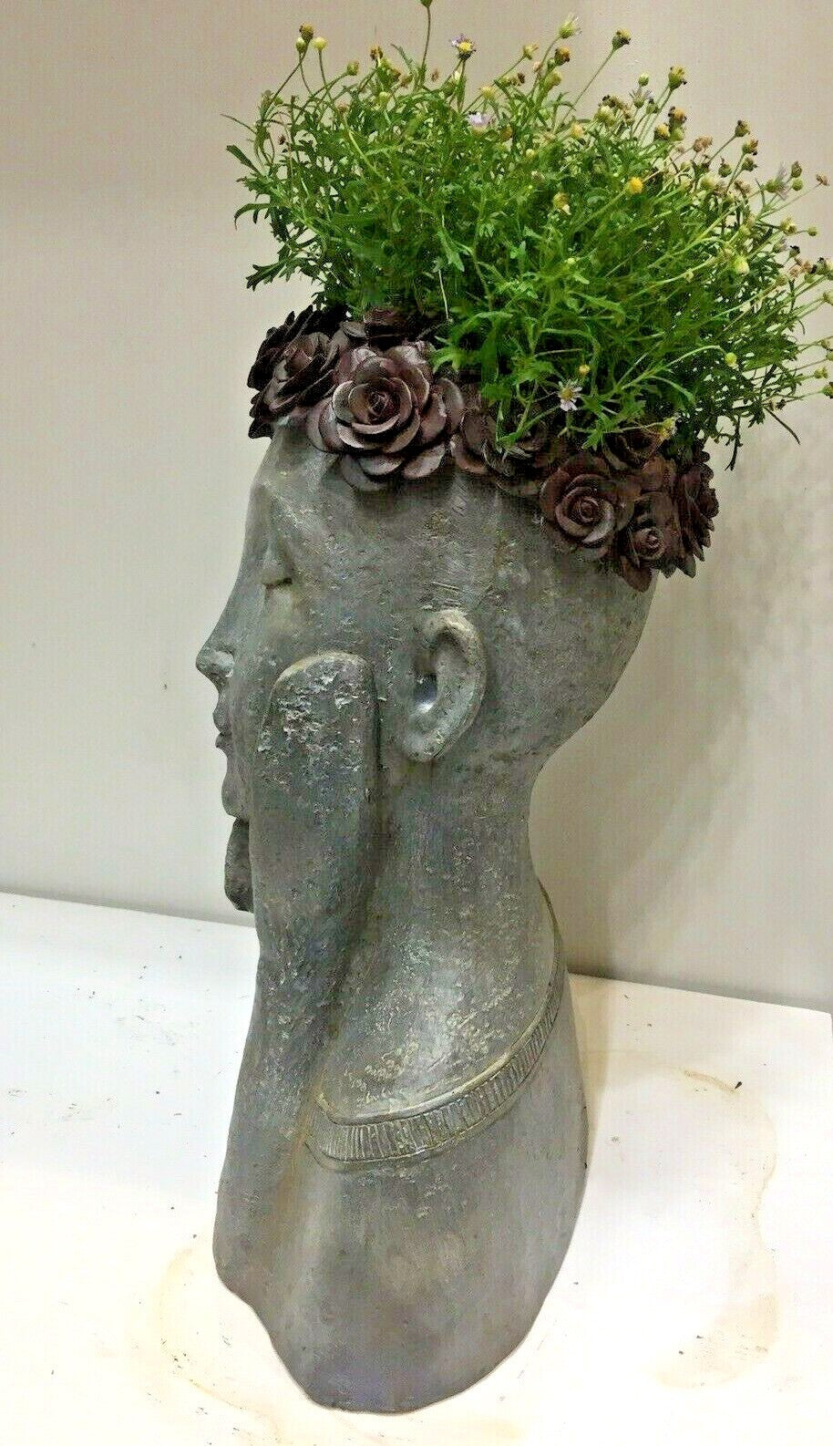 FLOWER GIRL PLANTER SUCCULENT LADY FACE POT PLANTERS GARDEN PLANT FEATURE