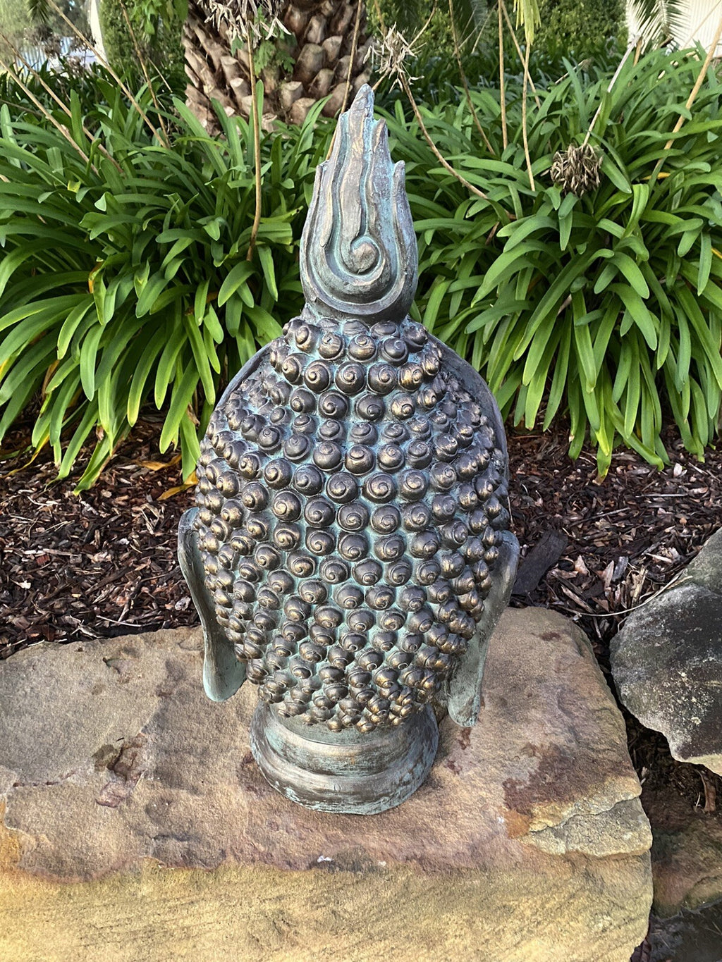 Antiqued Angkok Buddha Head Statue Garden Ornament Sculpture 77cm