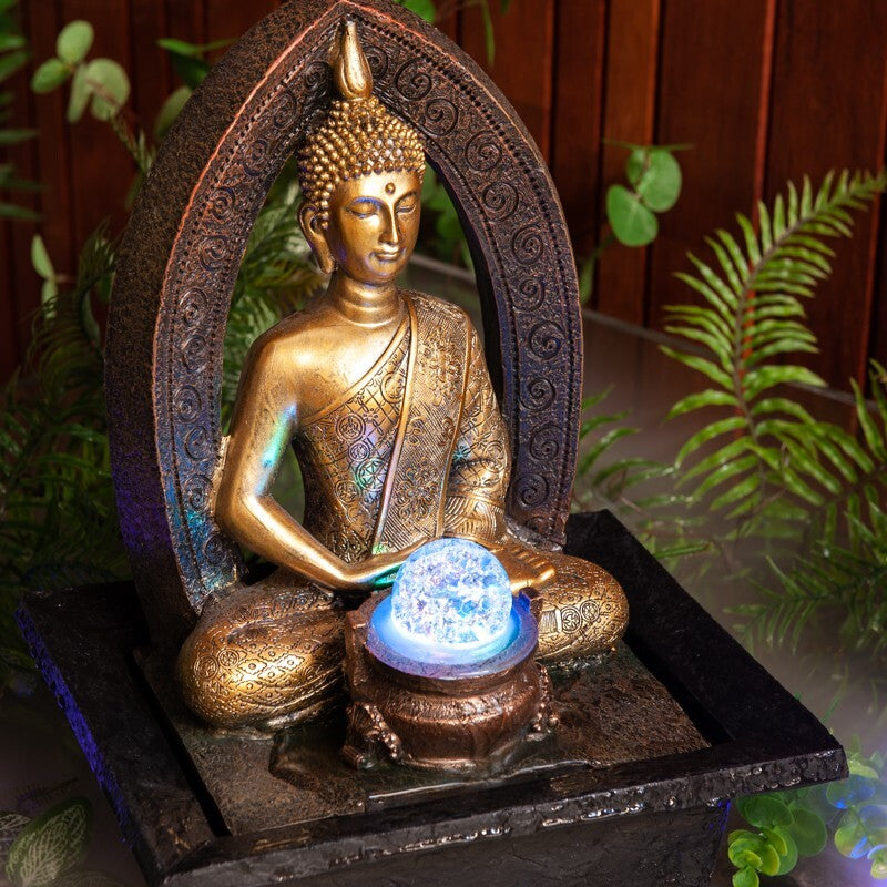ARC THAI BUDDHA WATER FEATURE FOUNTAIN INDOOR OUTDOOR BENCH TOP HOME DECOR