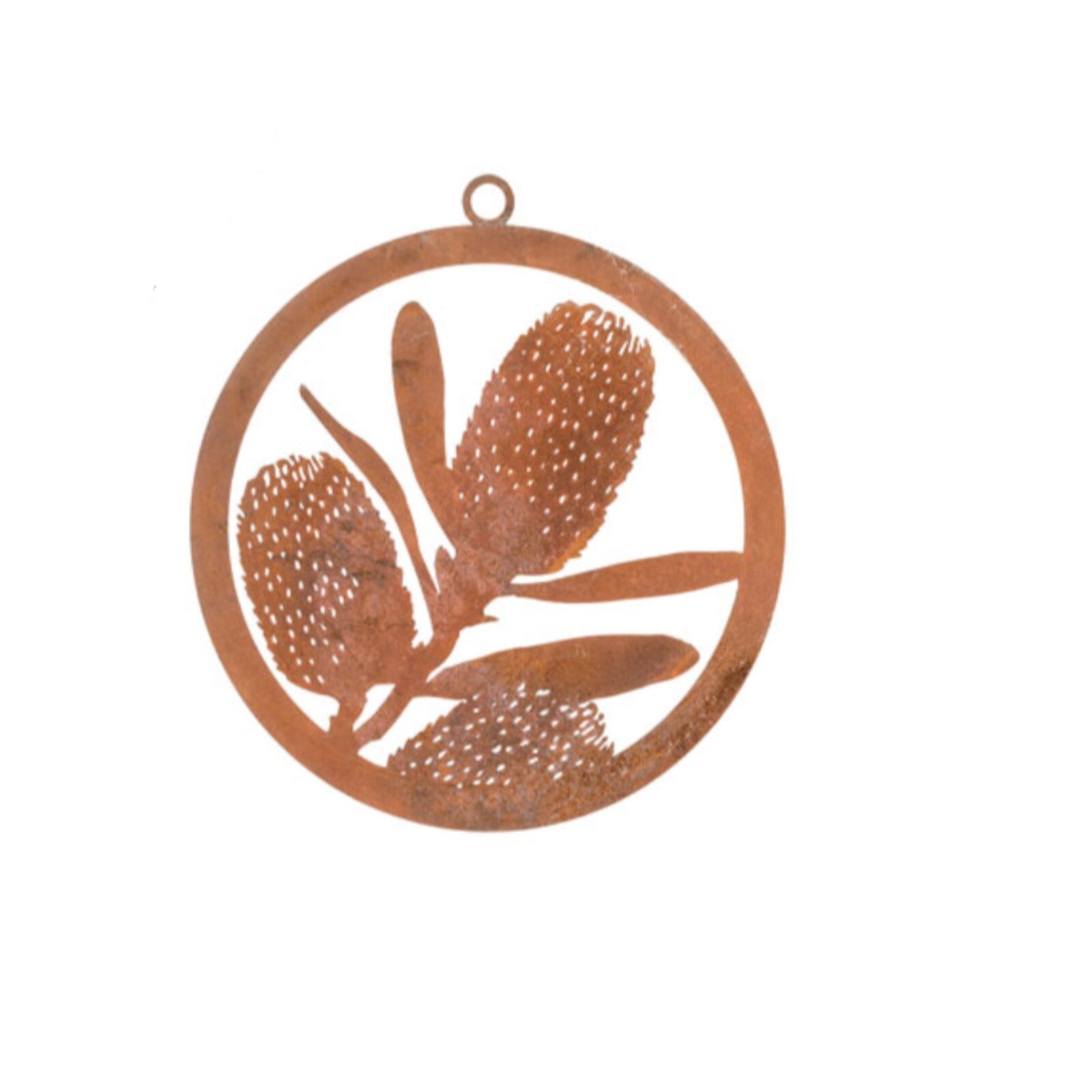 Australian Native Banksia Flower Round Rust Corten Steel Metal Hanging 28 cm