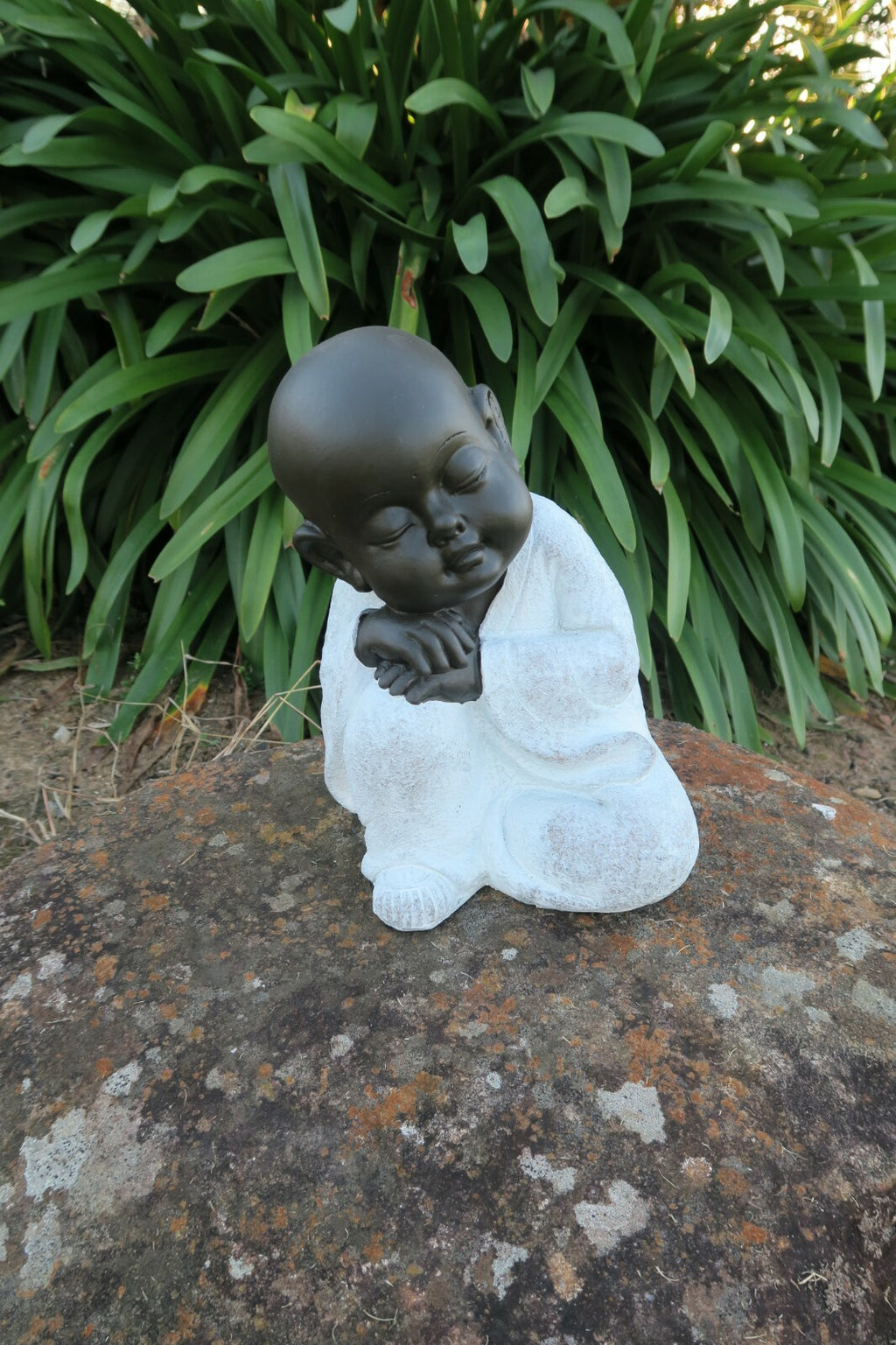 Monk Statue Sitting Garden Ornaments With White Robe 27 cm high