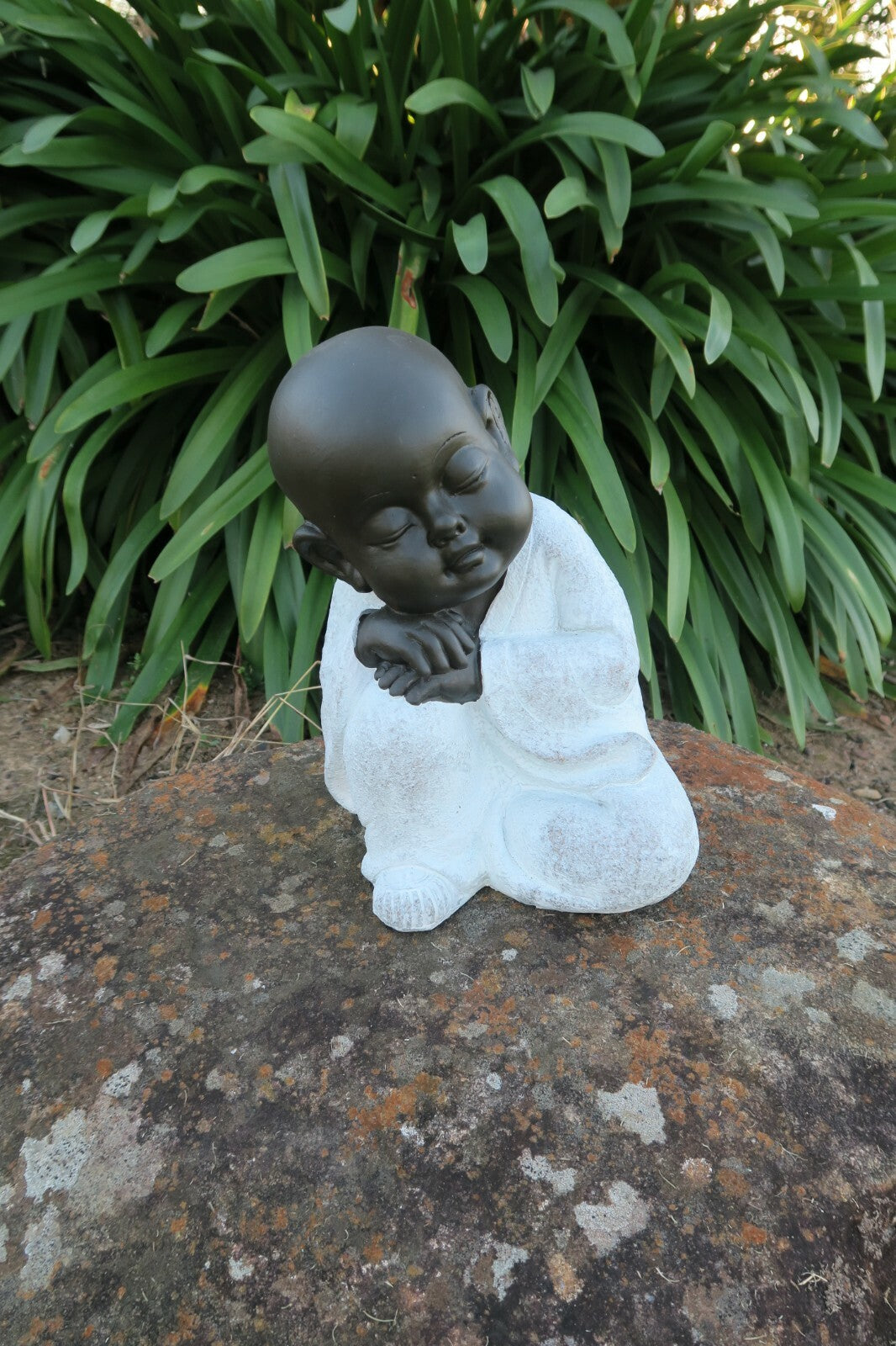 Monk Statue Sitting Garden Ornaments With White Robe 27 cm high