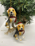 2 x Beagle Dog Puppy Christmas Xmas Tree Decoration Statue Home Decor