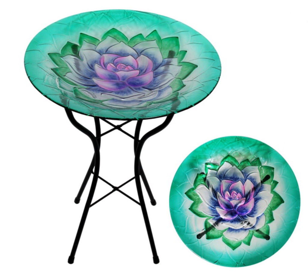 Wild Bird Bath Feeder Food Station Garden Ornaments Green Lotus Flower Bee Water