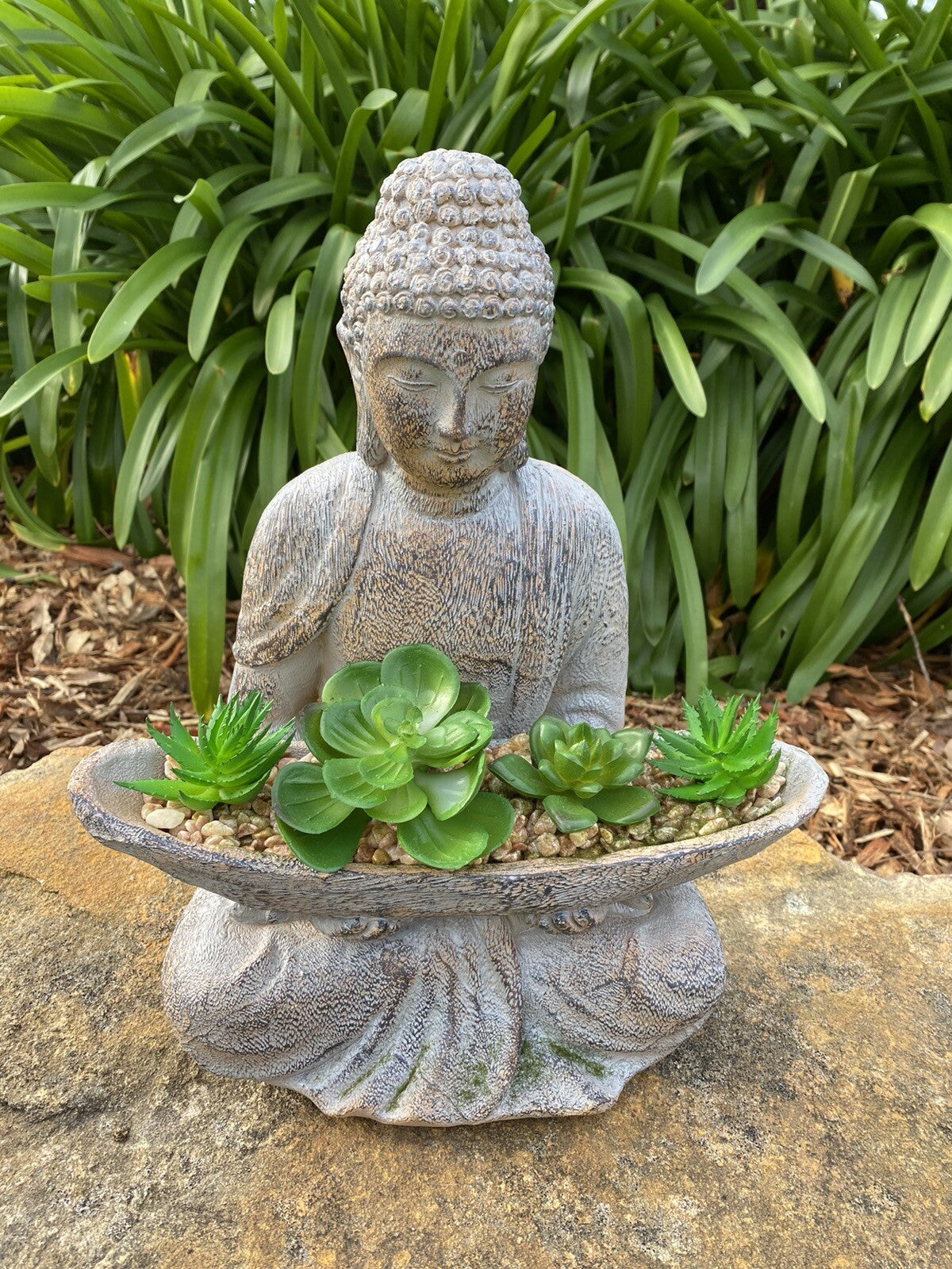 Meditating Buddha Holding Succlents Statue Ornament Figurine Home Decor 33CM