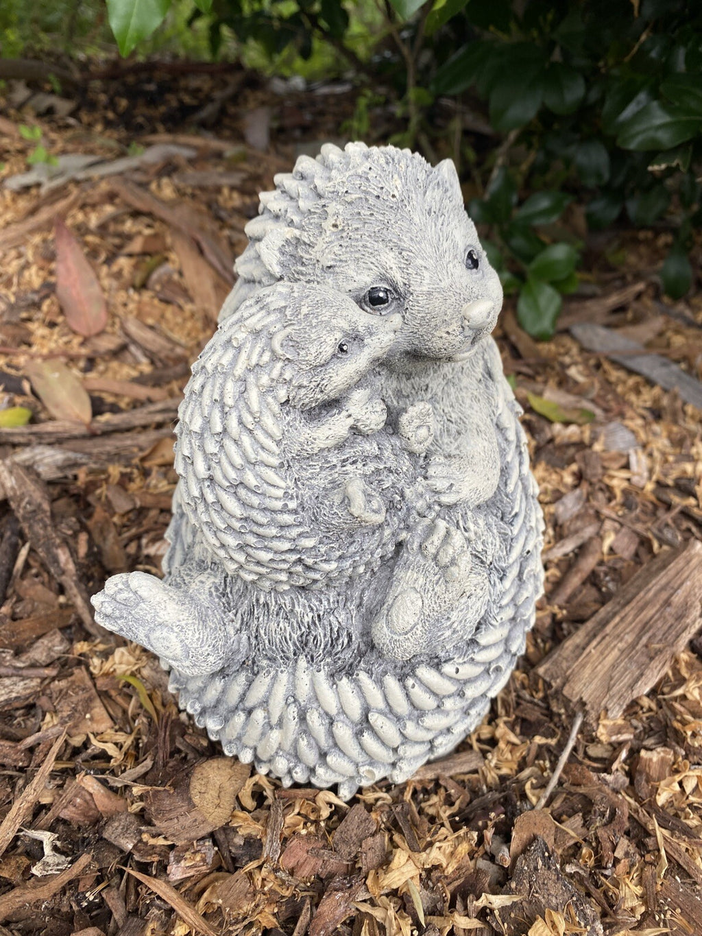 Hedgehog and baby Statue Ornament Animal Concrete Cement Garden Australian Made