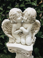 Twin Cherubs On A Pedestal Garden Statue Ornament 67 cm high