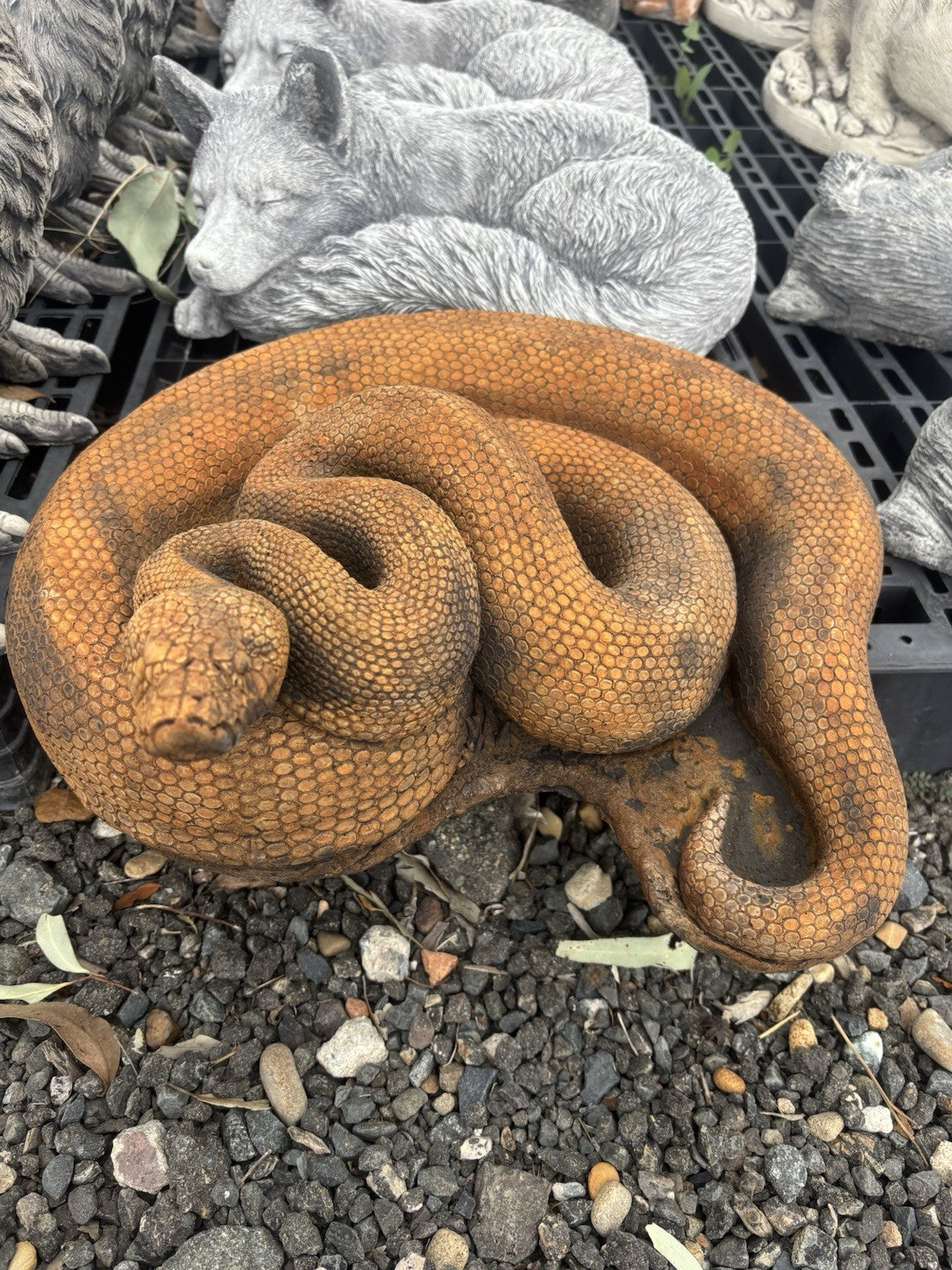 Concrete Python Snake Garden Statue Realistic Reptile Outdoor Ornament