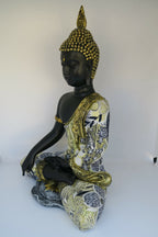 Meditating Thai Buddha In a Blue Gold Robe Statue Ornament Figurine Home Decor