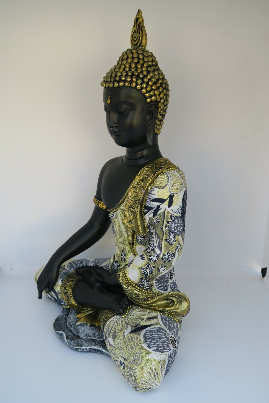 Meditating Thai Buddha In a Blue Gold Robe Statue Ornament Figurine Home Decor