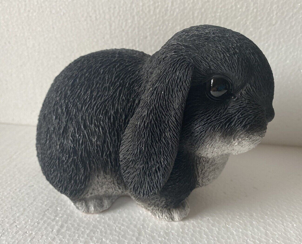 RABBIT BUNNY MINI LOP ANIMAL GARDEN STATUE ORNAMENT FIGURINE BLACK WHITE