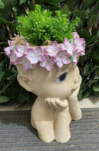 Hydrangea Girl Head Planter Pot for Succulents Cactus Indoor Plants Eyes Open