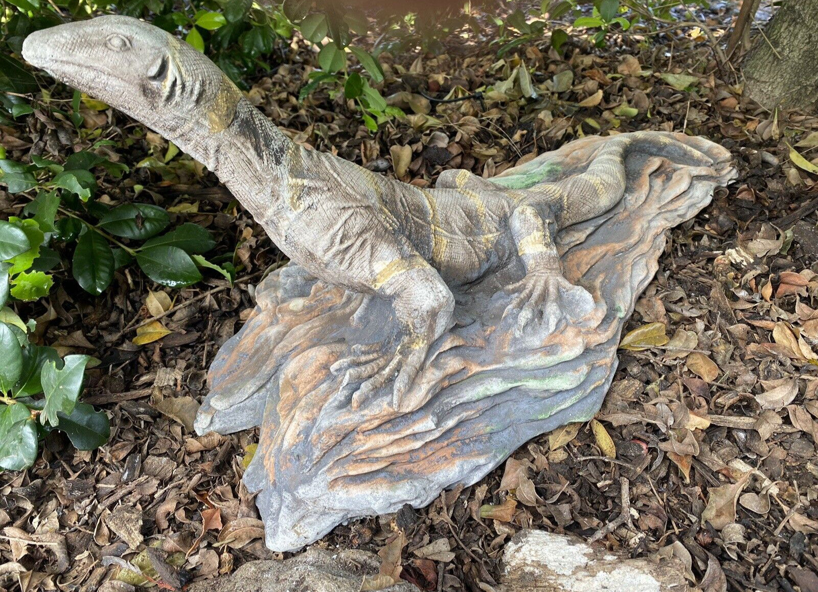 Goanna Resting On a Rock Lizard Concrete Cement Garden Statue Australian Made