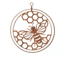 Bee on Honeycomb  Round Rust Corten Steel Metal Hanging Double Ring 34cm