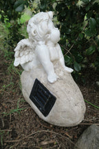 Cherub with Welcome Sign Solar Powered Statue Ornament Home Garden Decor