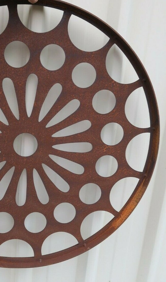 Metal Disc Circle Hanging Wall Art 60 cm Round Rustic Home Outdoor Garden