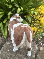 Resin Cow Farm Animal Statue 32cm Brown White Farmhouse Garden Ornament