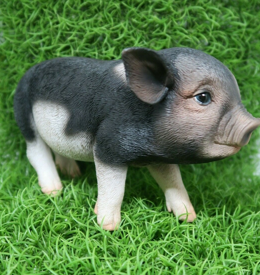 PIG STANDING MINI FARM ANIMAL GARDEN STATUE ORNAMENT FIGURINE BLACK AND WHITE