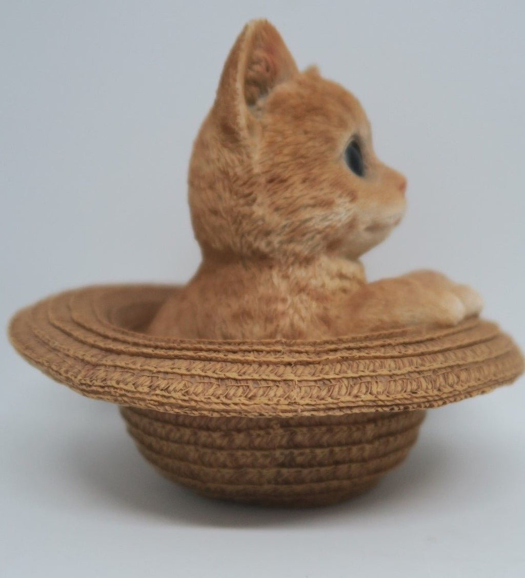 GINGER CAT IN A HAT ANIMAL GARDEN STATUE ORNAMENT FIGURINE SCULPTURE MONEY BOX