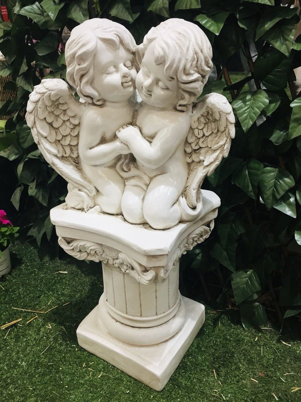 Twin Cherubs On A Pedestal Garden Statue Ornament 67 cm high