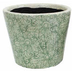 Rustic Floral Print Ceramic Pots Pot Set of 2 Round Indoor Plant Succulent Green