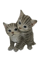 Grey Tabby Cats Cuddling Kitten Statue Ornament Figurine Home Decor Money Box