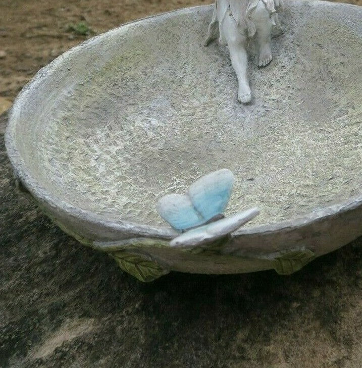 Fairy Bird Bath Station With Wren Bee Garden Statue Ornament