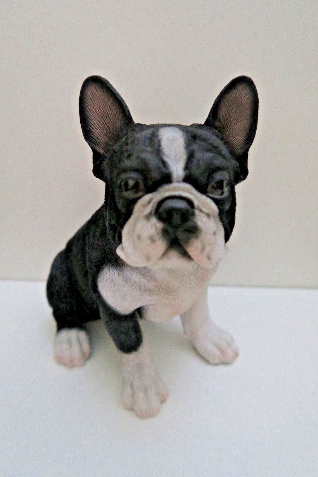 FRENCH BULLDOG BLK-WHI PUPPY DOG ANIMALGARDEN STATUE ORNAMENT FIGURINE SCULPTURE