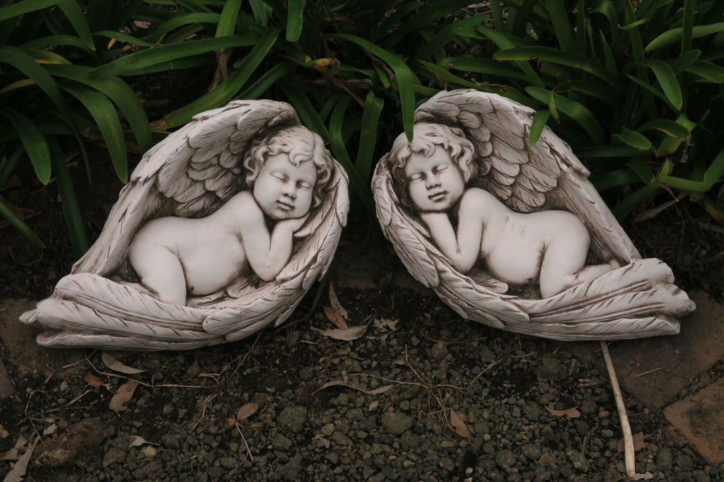 2 x 50cm Angel Sleeping On Wings Garden Ornament Statue Home Decor