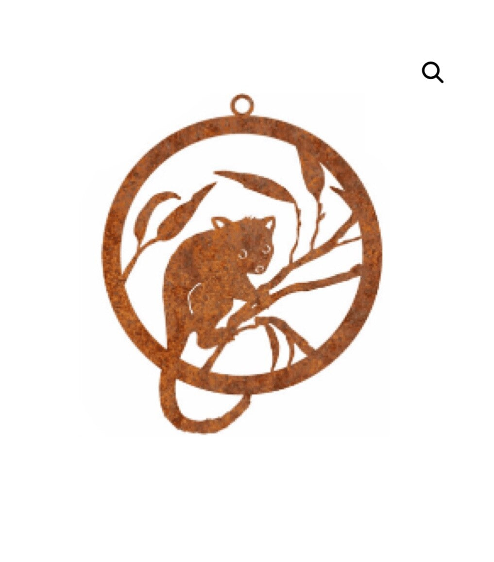 Possum Round Rust Corten Steel Metal Garden Wall Art Hanging Ring Home 28cm D