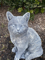 Grey Cat Statue Sitting Memorial Ornament Animal Concrete Garden Australian Made