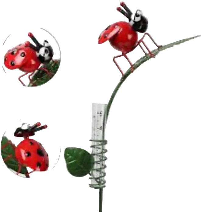 RAIN GAUGE RED LADY BUG ON A LEAF STAKE GARDEN DECOR