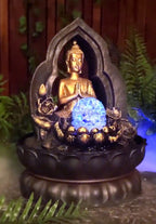 BUDDHA GOLD THAI GILT WATER FEATURE FOUNTAIN INDOOR OUTDOOR BENCH TOP HOME DECOR