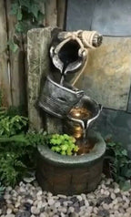 COURTYARD WELL BUCKET WATER FEATURE FOUNTAIN INDOOR OUTDOOR BENCH TOP HOME DECOR