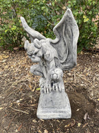 Concrete Gargoyle on Pedestal Statue Figurine Garden Décor Ornament white