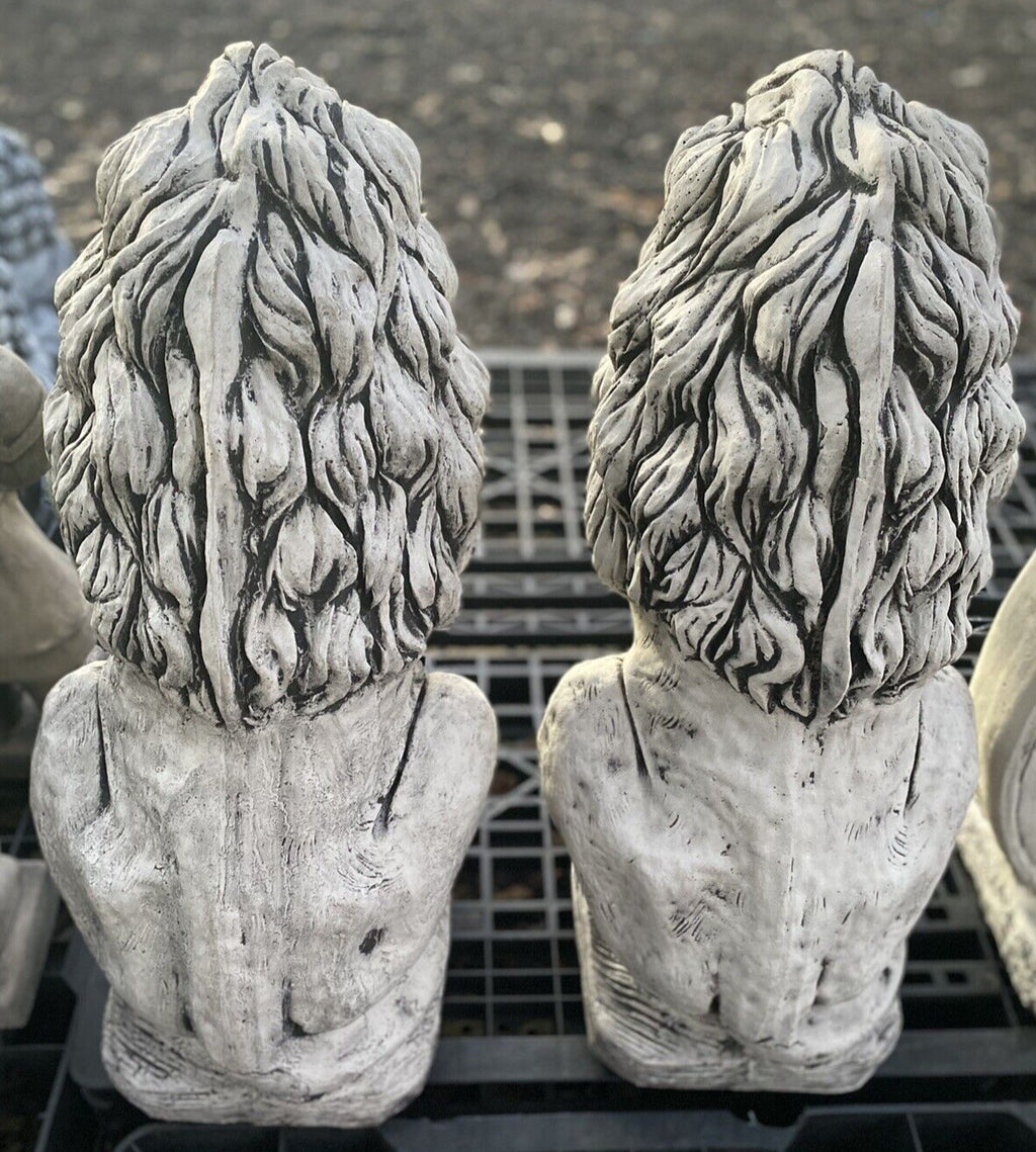 Guardian Lion Pair Concrete Garden Statue 60cm - Pick up Only