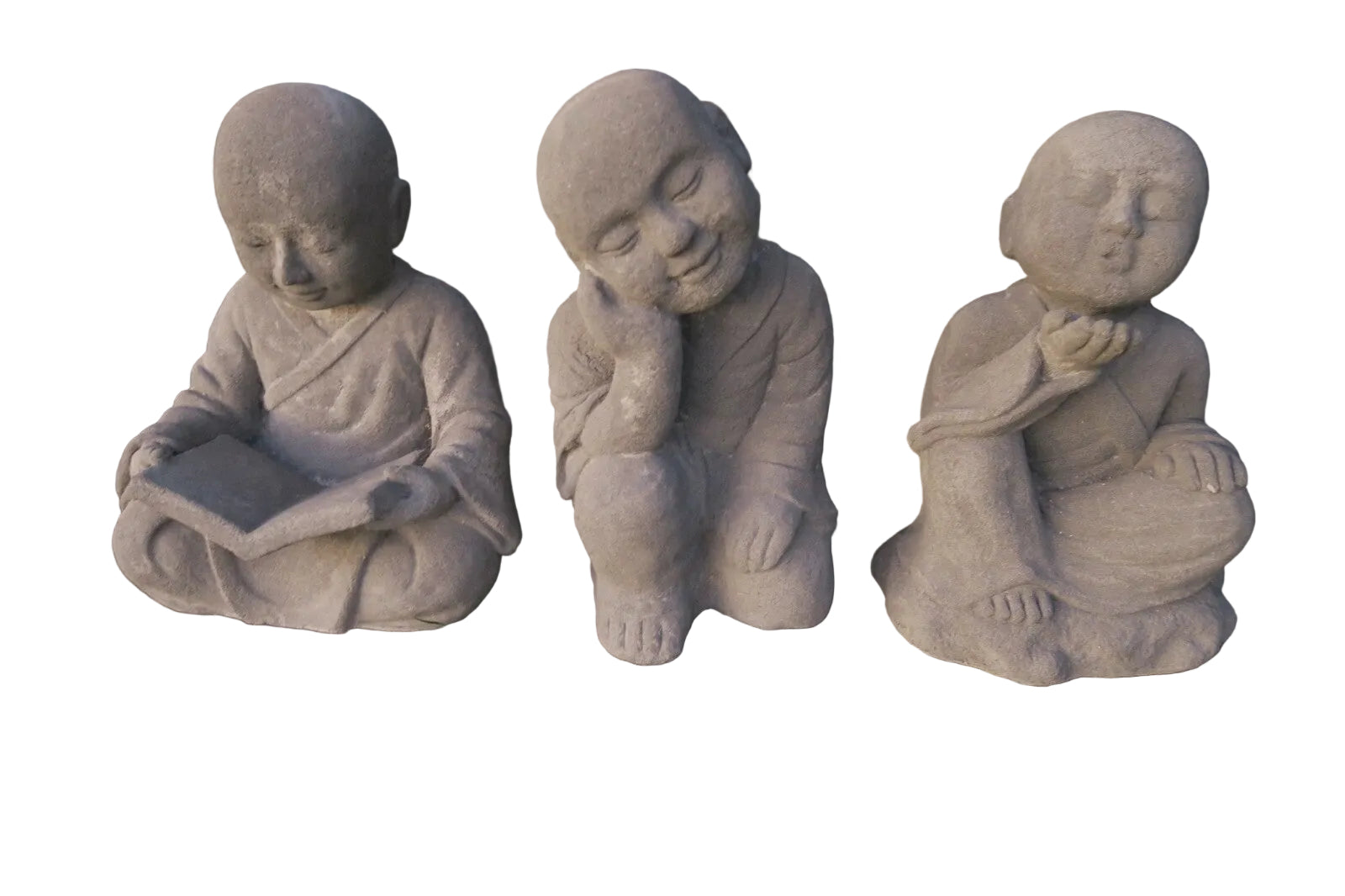 Monk Statue Buddha Shaolin Concrete Garden Ornament 42CM High Grey Set of 3