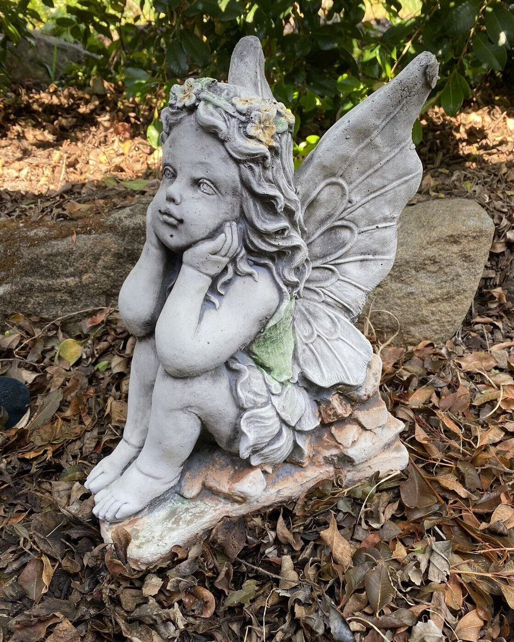Fairy Thinking Statue Sitting Concrete Cement Garden Australian Made Grey