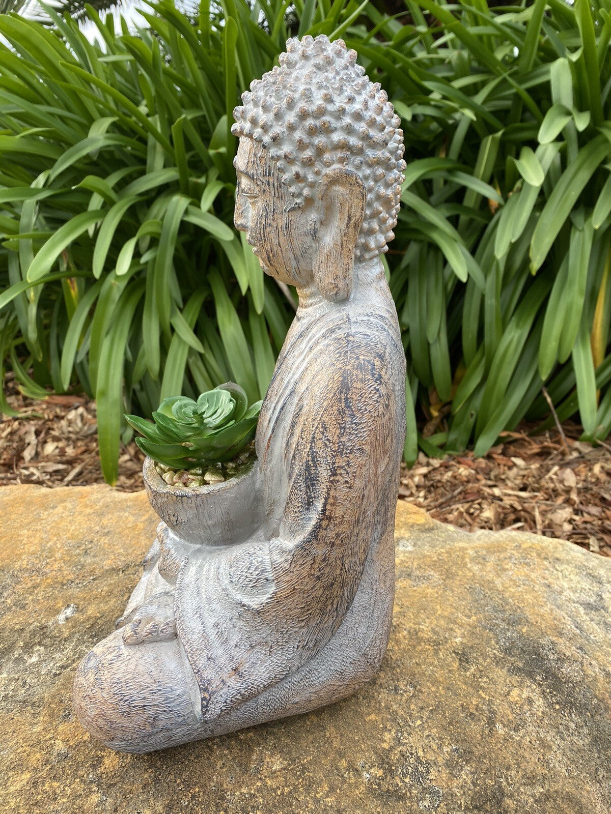 Meditating Buddha Holding Succulent Statue Ornament Figurine Home Décor 38CM