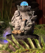 HAPPY BUDDHA  DRIFT WATER FEATURE FOUNTAIN INDOOR OUTDOOR BENCH TOP HOME DECOR