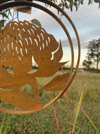 Australian Waratah Flower Round Rust Corten Steel Metal Hanging Double Ring 34cm