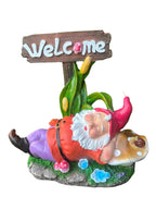 Garden Gnome Chilling Welcome Sign Garden Ornament Statue